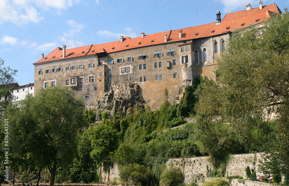 Medieval castle on a rock in the town of Czech Krumlov