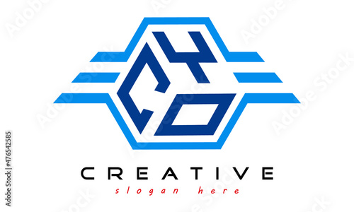 emblem badge with wings CYO letter logo design vector, business logo, icon shape logo, stylish logo template
 photo