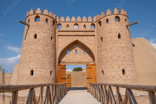 Reconstruction of Otrar city defence walls and fortress. Otyrar (Farab) ancient town, homeland of Al-Farabi. photo