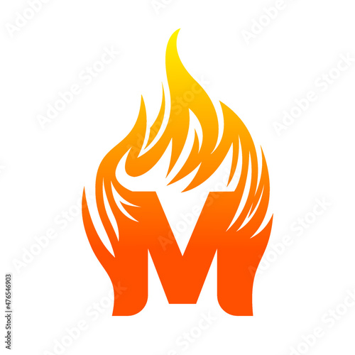 letter M with fire flame logo icon uppercase M Fiery vector illustration 