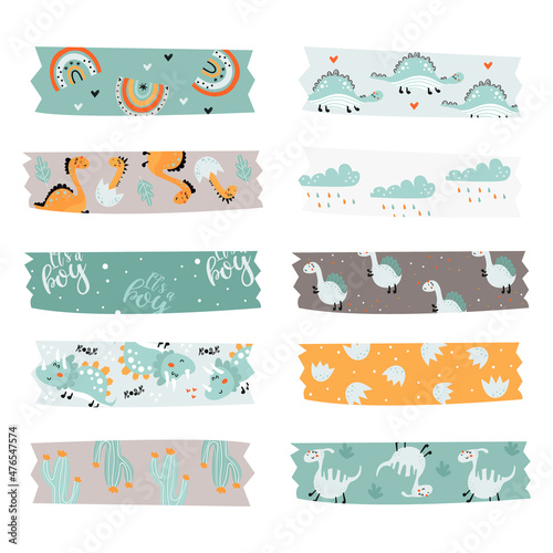 Washi tapes collection with dinosaurs