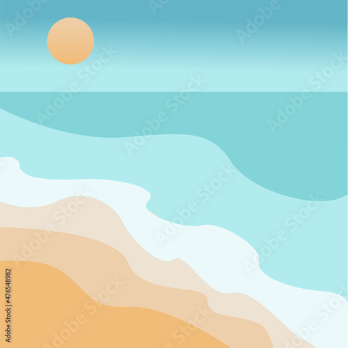 Fotografie, Obraz illustration of a beach with waves and under the scorching sun