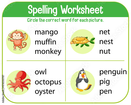 Spelling worksheet template for kids