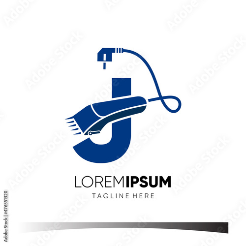 Letter J Hair Clipper Logo Design Vector Icon Graphic Emblem Illustration