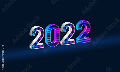 3D Gradient 2022 Number In Star And Dotted Pattern On Blue Background.