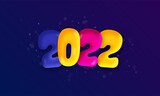 3D Rendering Of Glossy Colorful 2022 Number With Bokeh Effect On Blue Background For Happy New Year.