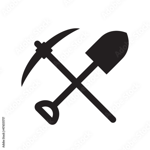 Crossed Shovel and Pickaxe silhouette Logo Icon vector illustration 