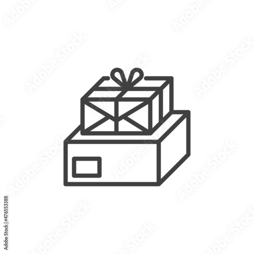 Cargo packaging boxes line icon