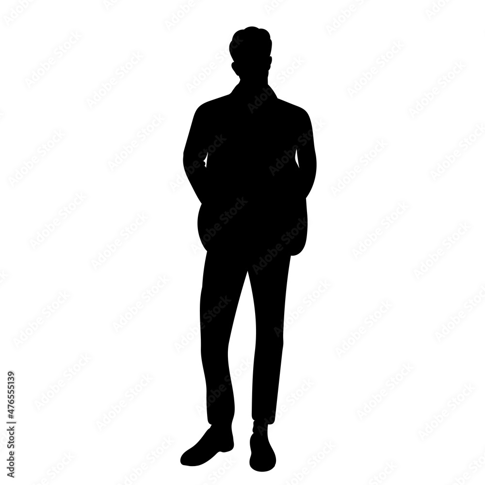 black silhouette man guy standing, isolated, vector