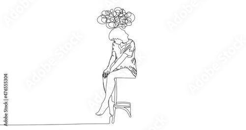 Animated continuous line drawing of  woman feeling desperate. Concept of support female with psychological problems. Online therapy and counselling for people under stress and depression