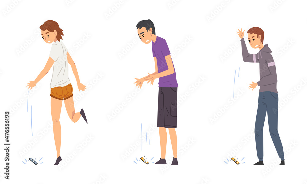 Young Man and Woman Dropping Their Smartphone by Accident Vector Set
