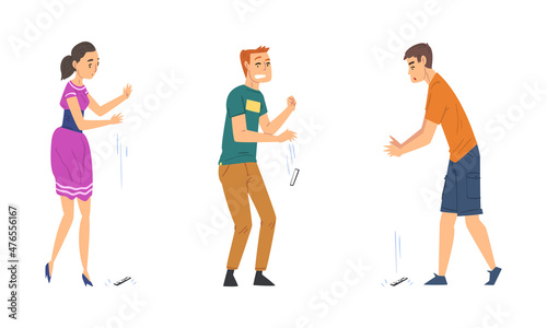 Young Man and Woman Dropping Their Smartphone by Accident Vector Set © topvectors