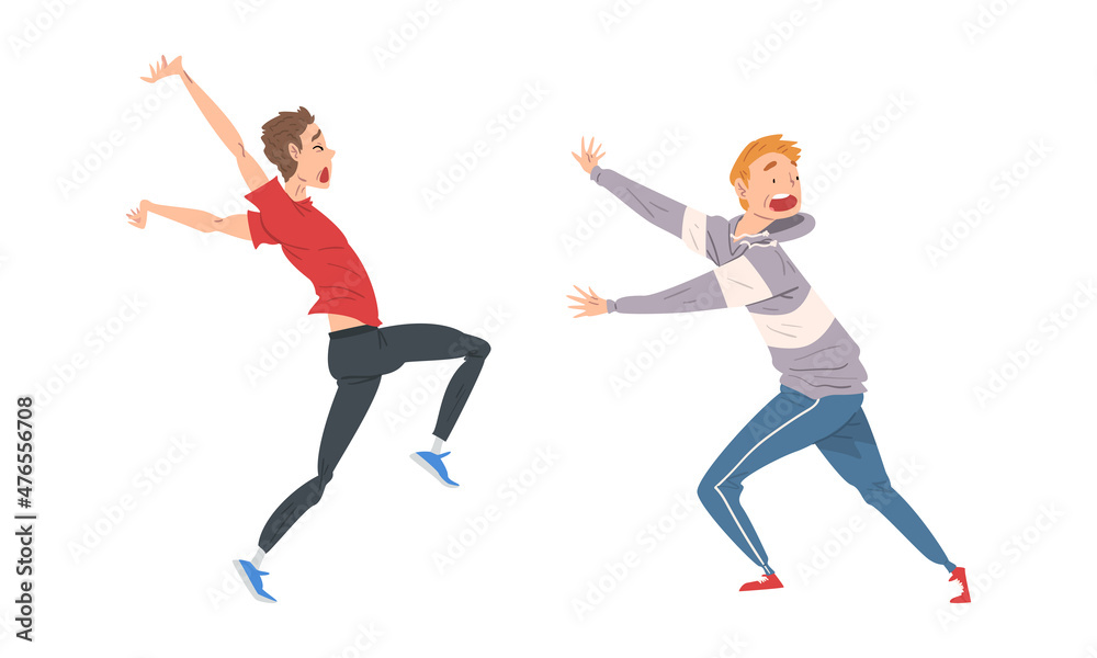 Panicked Man Afraid of Something Shouting with Fear and Escaping Feeling Scared and Terrified Vector Set