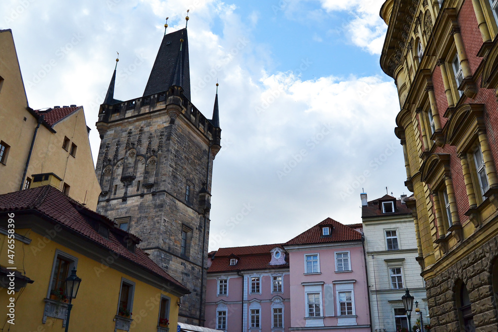 Old Town of Prague. The Powder Tower on the background, Czech Republic