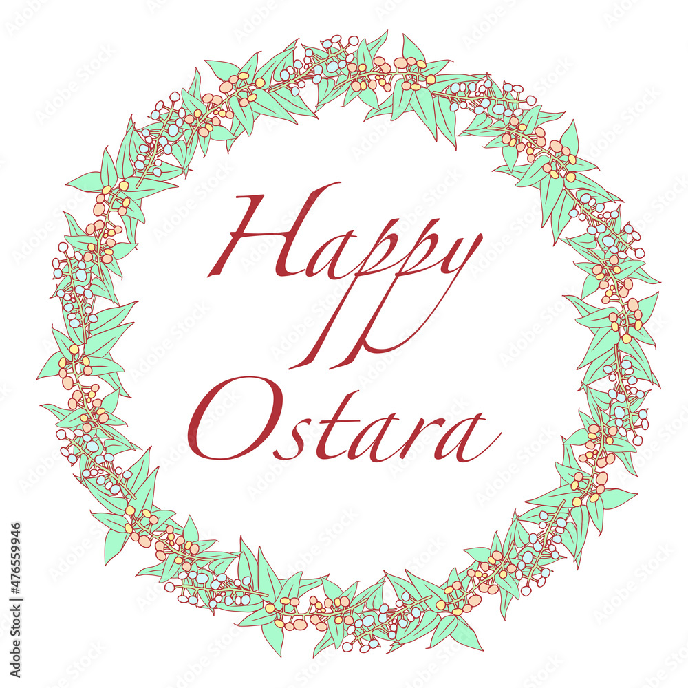 Pagan Festival Ostara greeting card. Vector frame design in pastel