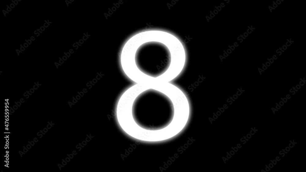 Figure 8, number eight, math sign appearing self drawing animation. Luma matte, 2D element. Glowing white on black background. Figure 8, number eight, math sign appearing self drawing animation. Luma matte, 2D element. Glowing white on black background.