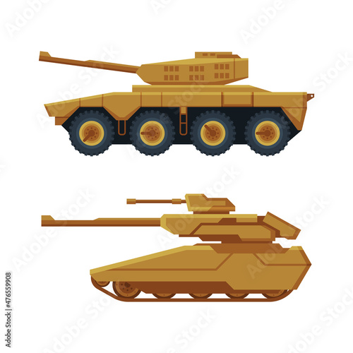 Tank as Armored Fighting Vehicle and Military Transport Equipment Vector Set