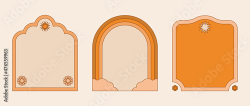 Vector illustration in simple linear style - design templates - hippie style - frames and prints with copy space for text