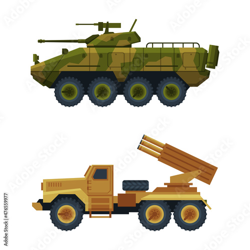 Armoured Personnel Carrier as Armored Fighting Vehicle and Military Transport Equipment Vector Set