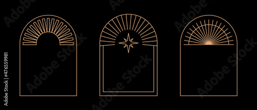 Vector set of design elements and illustrations in simple linear style - boho arch logo design elements and frames for social media stories and posts
