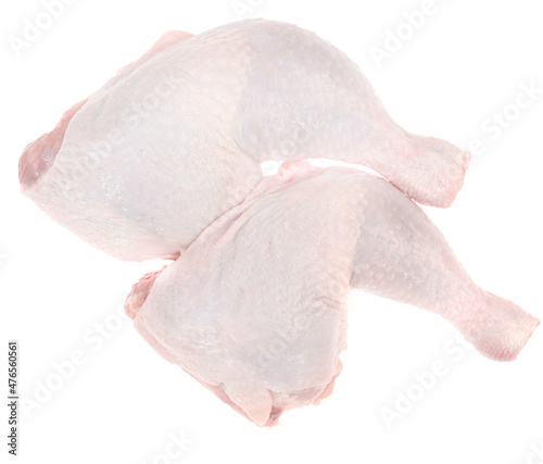 Raw fresh chicken leg isolated on white background