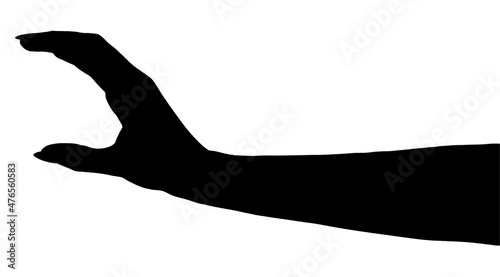 silhouette of a hand isolated white background showing gesture holds something or takes, gives. hands showing different gestures
