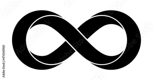 Infinity sign made with moebius strip. Stylized perpetuity symbol. Tattoo flat design illustration.