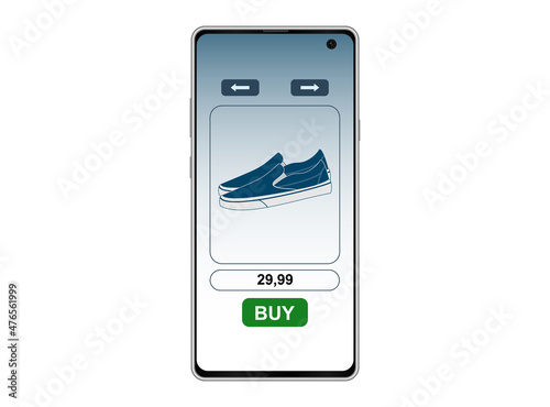 Buy shoes on the phone, online shopping, vector illustration