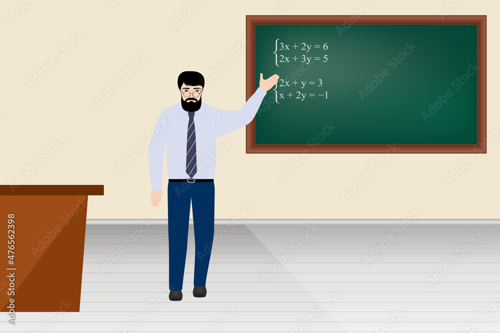 Teacher showing math system on the school board, vector illustration Teacher showing math system on the school board, vector illustration