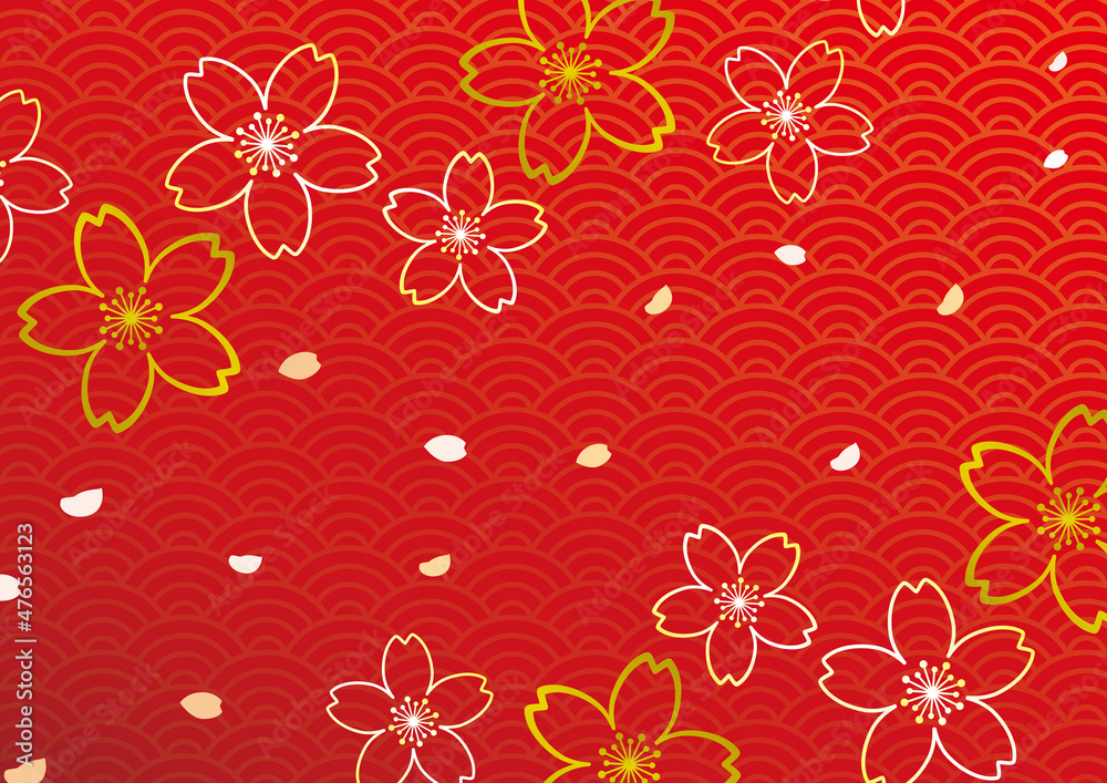 金の桜と青海波のかっこいい和風背景 着物や日本イメージ Stock Vector Adobe Stock