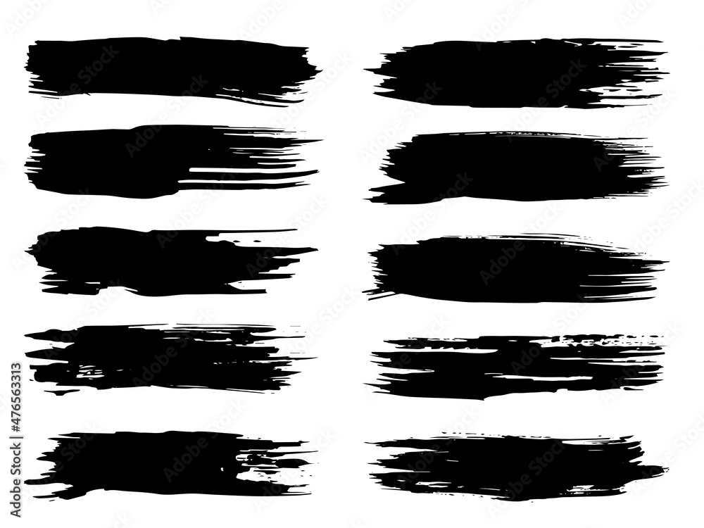 Vector collection or set of artistic black paint, ink or acrylic hand made creative brush stroke backgrounds isolated on white as grunge or grungy art, education abstract elements frame design Vector collection or set of artistic black paint, ink or acrylic hand made creative brush stroke backgrounds isolated on white as grunge or grungy art, education abstract elements frame design