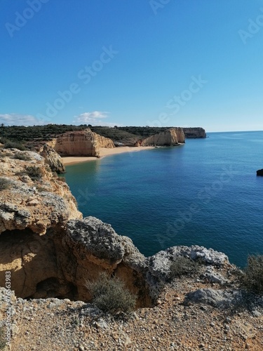 The stunning beautiful coastline landscapes along the Algarve in Portugal during sunset