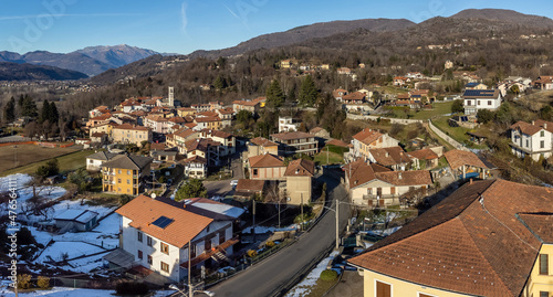 Aerial view of small Italian village Ferrera di Varese at winter season, situated in province of Varese, Lombardy, Italy