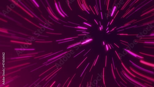 4k abstract cosmic background. Colorful neon glowing rays, lines in motion. Tunnel animation. Formation of a new galaxy by the big bang. Speed of light, virtual reality.