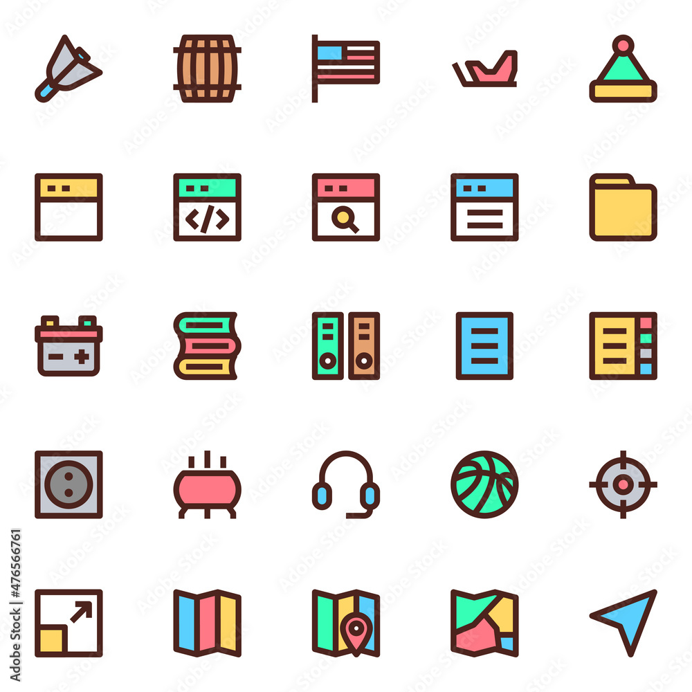 Filled outline icons for user interface. Filled outline icons for user interface.