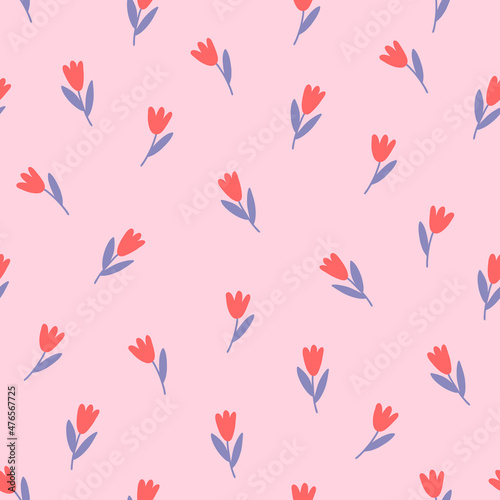 Floral seamless pattern with tulips on pink background