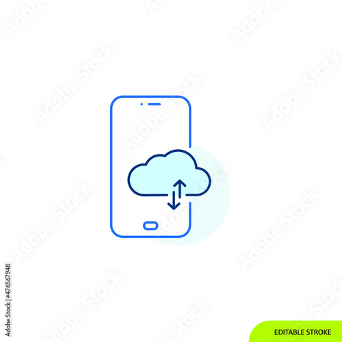 Cloud sync mobile Icon, Editable stroke