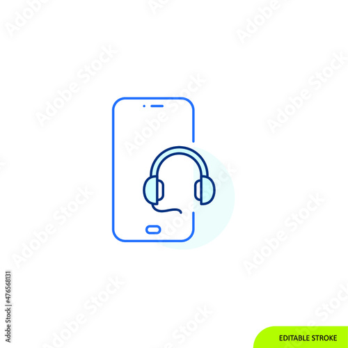 Headpone connected mobile Icon, Editable stroke