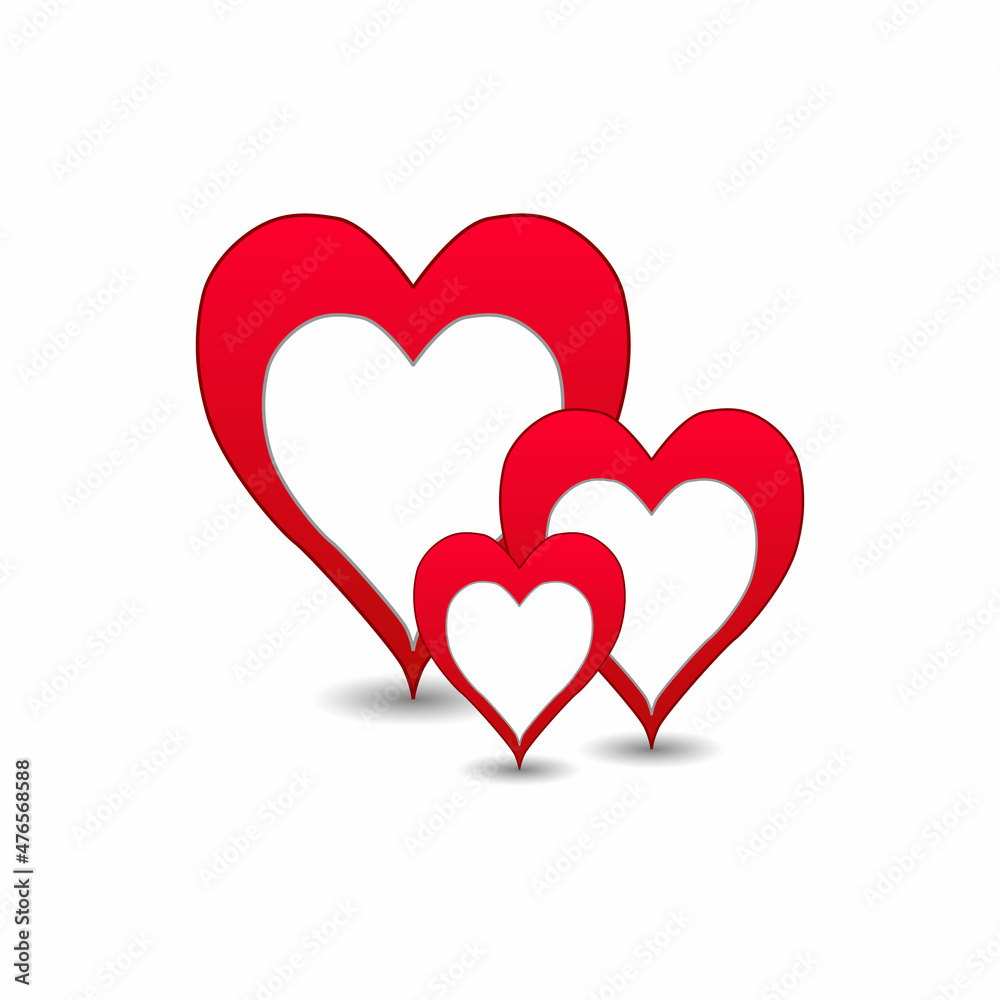 Heart with shadow. Red and white festive hearts on white background. Vector illustration Heart with shadow. Red and white festive hearts on white background. Vector illustration