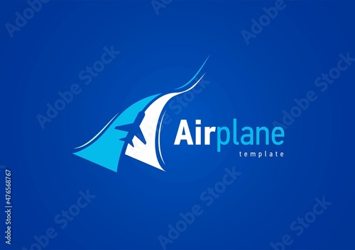 Airplane logotype ribbon silhouette plane transportation icon blue color
