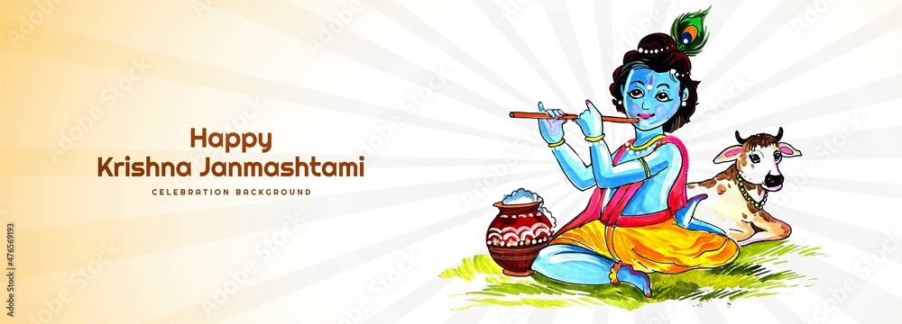 Happy krishna janmashtami creative festival banner design Happy krishna janmashtami creative festival banner design