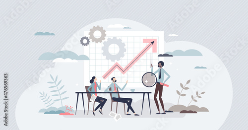 Chief financial officer or CFO as money planning expert tiny person concept. Accounting work with cash flow management vector illustration. Economy skills specialist for company stock administration.