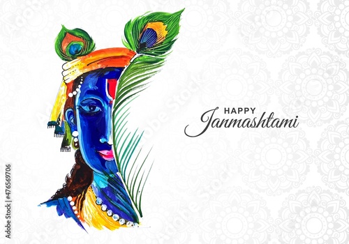 Colorful religious krishna janmashtami card background