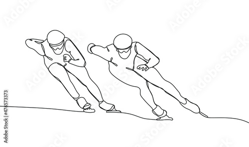 Continuous one line drawing of Speed skating athletes. Winter season sport. Vector illustration