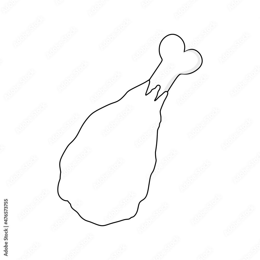 Black and white vector illustration of crispy fried chicken thigh for ...