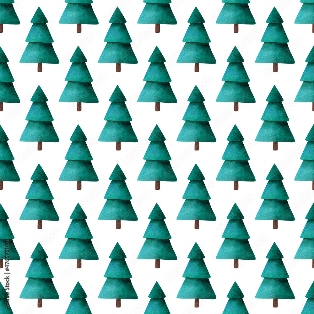 Obraz premium Christmas tree. Watercolor pattern. Simple seamless pattern on white background