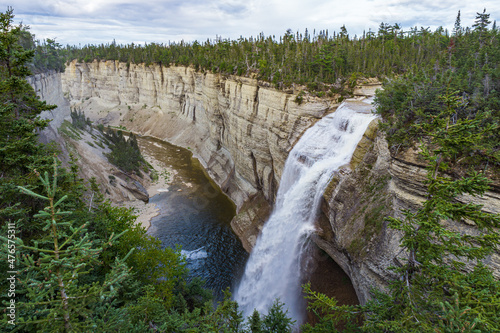 View on the Vaureal waterfall, the most impressive waterfall of Anticosti Island, loacted in the St Lawrence estuary in Cote Nord region of Quebec. Canada