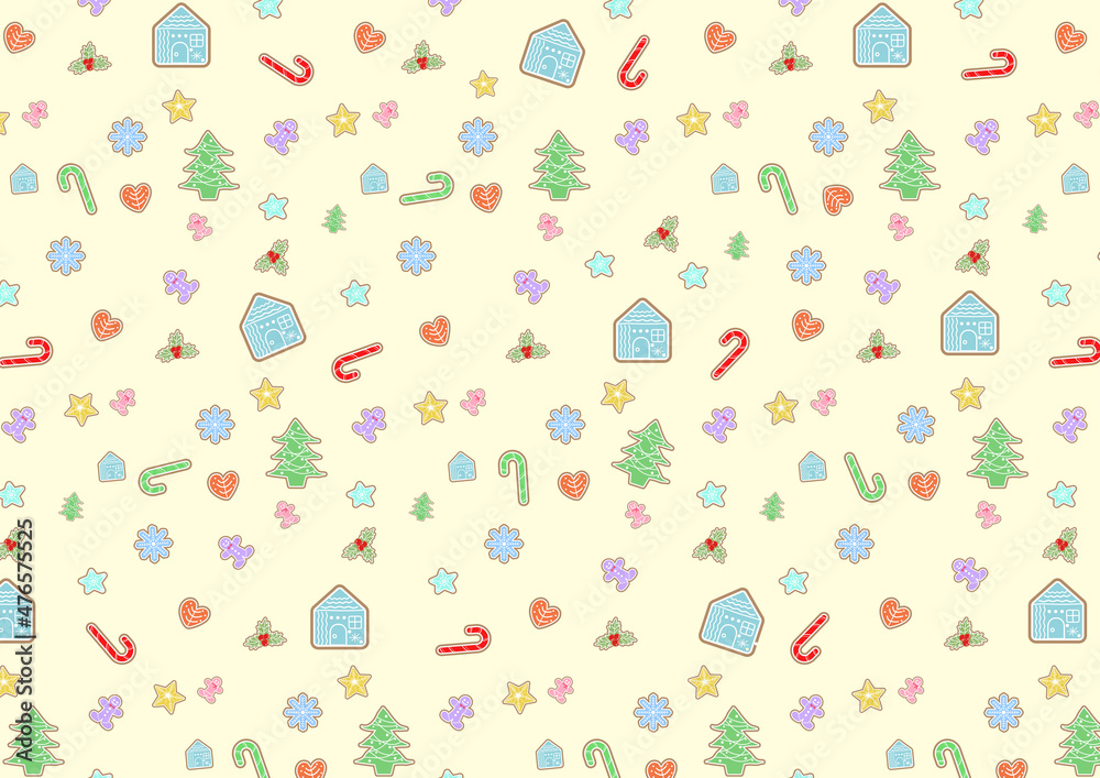 クリスマスモチーフのアイシングクッキー風パターン背景 クリスマスモチーフのアイシングクッキー風パターン背景