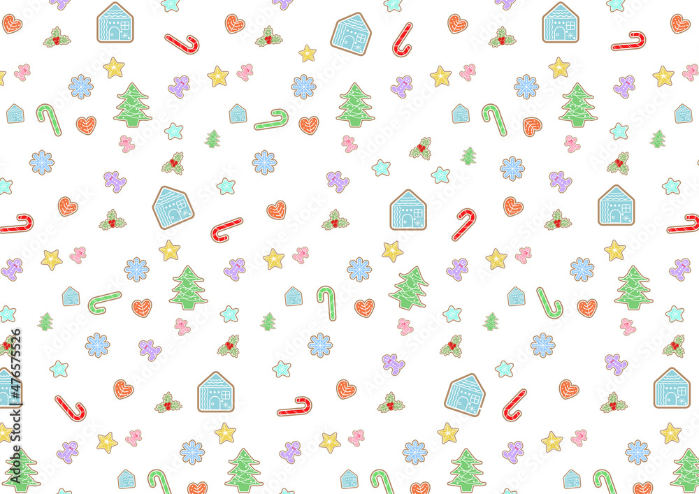 クリスマスモチーフのアイシングクッキー風パターン背景 クリスマスモチーフのアイシングクッキー風パターン背景