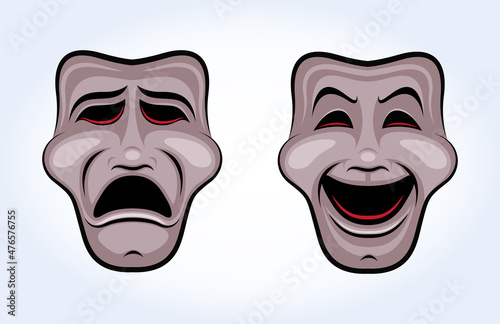 Mask Theater Face Emotion Sad And Happy Vector Illustration